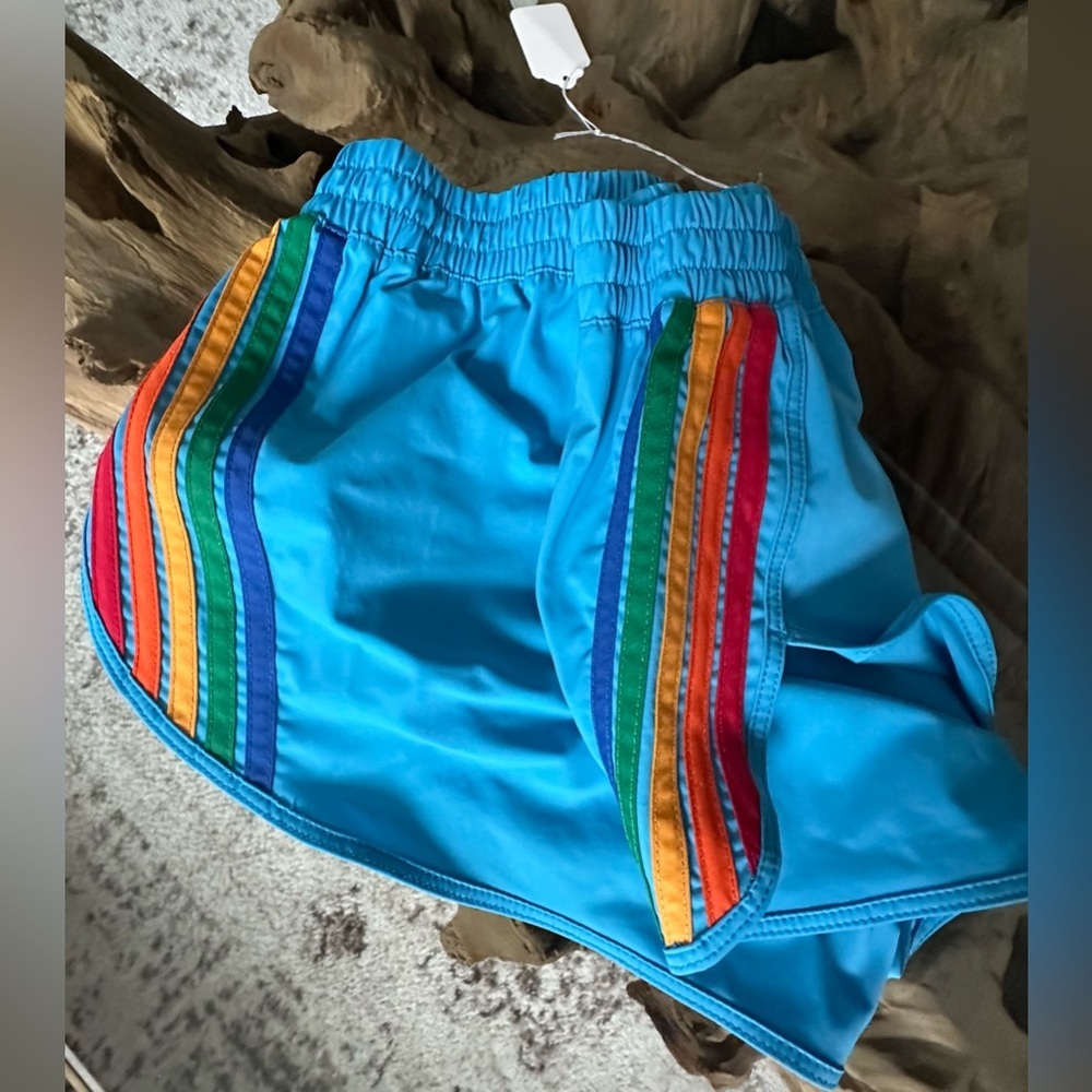 Aviator Nation 5 Stripe Flex Board Shorts — Neon Blue Rainbow, NWT Size S - Picture 13 of 13
